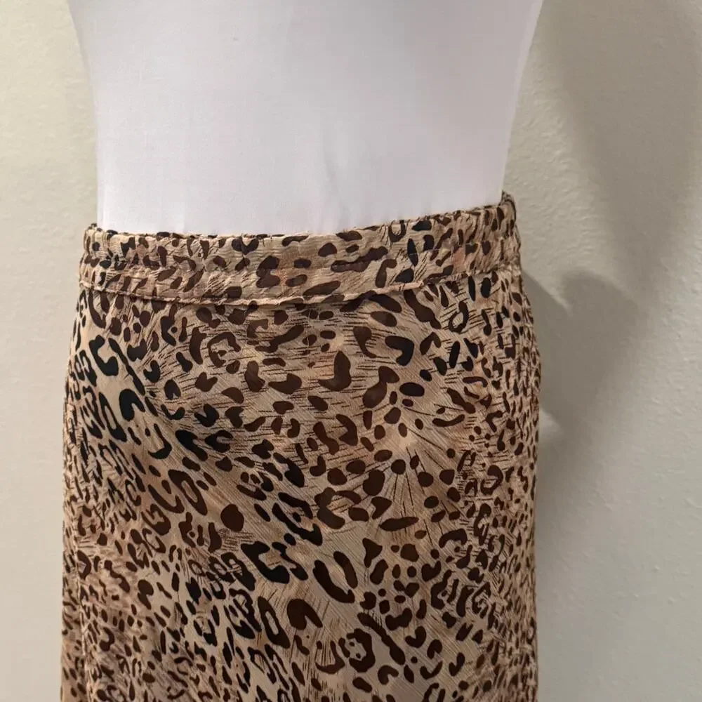 Reversible Leopard Cheetah Print Midi Skirt Animal Print Brown XL Work Office
